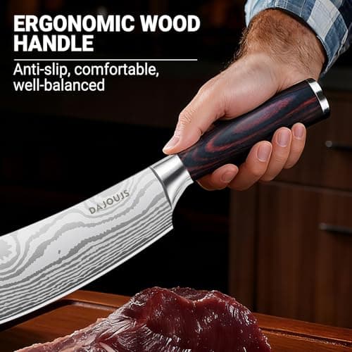 DAJOUJS 8-Inch Meat Cleaver Butcher Knife - High-Carbon Stainless Steel Professional Cleaver Chefs Knife Cutting Knives with Ergonomic Wood Handle & Gift Box for Cooking view 4