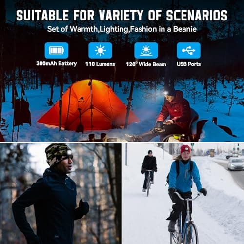 FFIPBGE Valentines Day Gifts for Him, Beanie Hats with Light, USB Rechargeable LED Hand Free Headlamp, Birthday Gifts for Men, Women, and Teens, Ideal for Camping, Hiking, Camouflage view 3