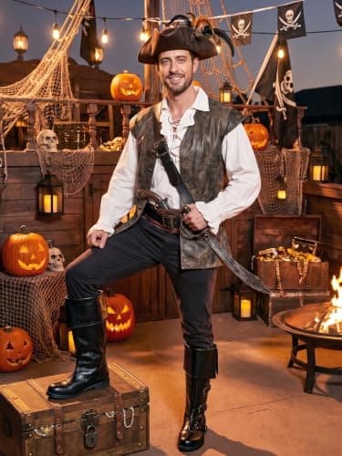 FancyFun Medieval Pirate Boots Men, Renaissance Boots Gothic Cosplay Shoes | PU Leather, Plush Lining, Wide Calf, Knee-High & Non-Slip, Rivet Accents & Calf-Buckle, with Boxes, Soft & Sturdy view 3