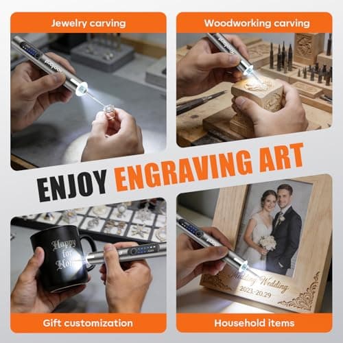 Engraving Pen with LED Light,HollowCup Motor,Cordless USB Rechargeable Rotary Tool for Metal,Wood,Glass and Plastic,DIY Engraving Kit with 30 Bits,Silver view 4