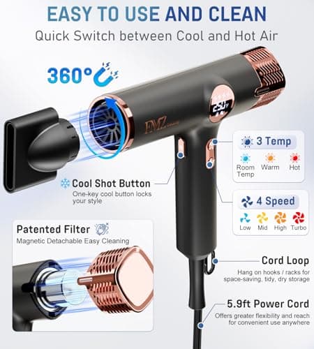 FMZ® Ionic Hair Dryer with Diffuser, High-Speed LED Display Blow Dryer view 6
