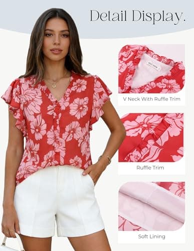 GRACE KARIN 2026 Boho Tops for Women Dressy Casual,Ruffle Sleeve Chiffon Blouses Work Shirts,V Neck Summer Fashion Clothes view 4