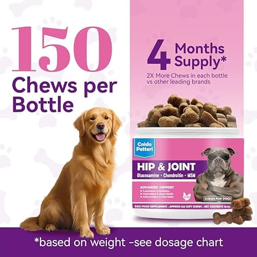 Glucosamine for Dogs Hip and Joint Support - Dog Joint Supplement with Chondroitin, MSM, Turmeric & Omega 3 - Relief for Joint Pain & Inflammation - Mobility & Flexibility - 150 Soft Chews, Chicken view 7