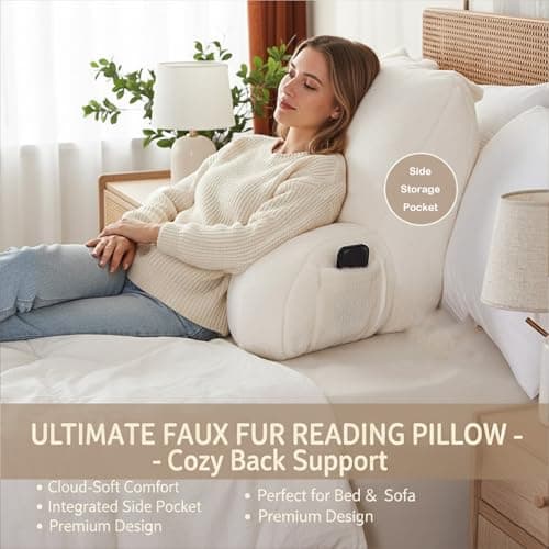 Reading Pillow with Arms for Sitting in Bed, Backrest Support Cushion Soft Back Pillow for Couch, Sofa & Floor, Dorm Essentials, Washable Cover, Faux Fur Wedge Cushion for Adults,Children,Student view 4