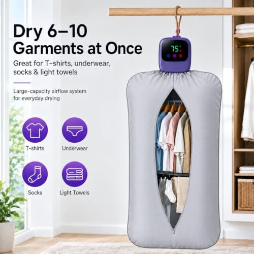 Portable Clothes Dryer: Travel Dryer 100-240V Travel Dryer, 36dB Quiet | 100–240V global voltage, 1.38 lb compact body, 4 drying modules; dries 6–10 garments for travel and small spaces. view 2