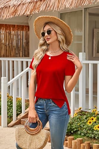 Herou Summer Women Casual Short Sleeve Tops T-Shirts Tees with Side Split view 5