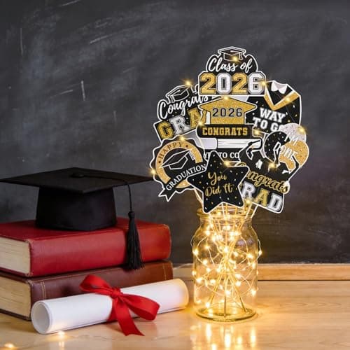Graduation Decorations 2026 Graduation Party Decorations 32Pcs Black Gold Grad Table Centerpiece Sticks with String Lights for College High School Congrats Grad Party Decor Photo Props view 6