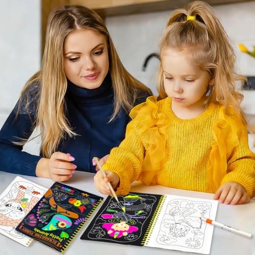 JUNQIU 2 Pack Animal & Unicorn Scratch Art for Kids, Rainbow Scratch Paper Art Notebook, Arts and Crafts for Boys Girls, Birthday Gifts Party Games view 5