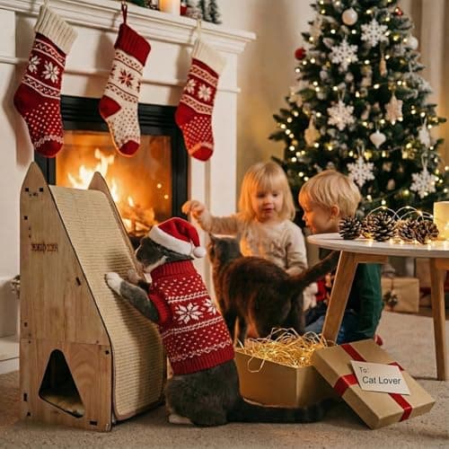 FIVLOCCEN Enhanced Wood-Framed Cat Scratching Post: Large Sisal Cat Scratcher, Integrated Scratch Post Pad Condo Tunnel House. All-in-One Space Saver for Multi-Cat & Budget-Friendly Homes (32in) view 3