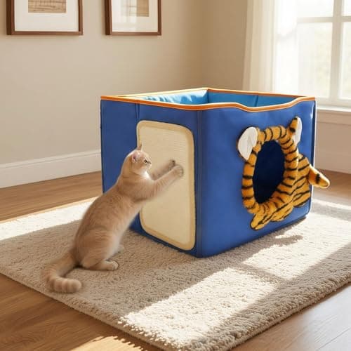 CWV Interactive Cat Toys for Indoor Cats, Kitten Toys with Scratch Pad， Cat Hideaway with Peekaboo Holes, Tiger Cat House Cave with Soft Pillow view 5