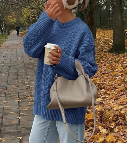 Okiwam Women's Oversized Sweaters Crewneck Cable Knit Pullover Casual Loose Fall Outfits Spring Fashion Clothes 2026 view 2