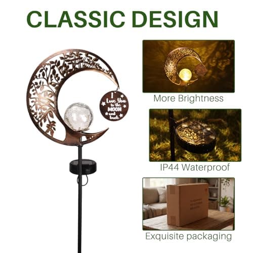 MEBRUDY Solar Garden Decor Lights with Tag, Moon Solar Light Waterproof Outdoor Decor for Yard, Lawn, Patio, Pathway, Garden Gifts for Mother, Grandma, Women view 3
