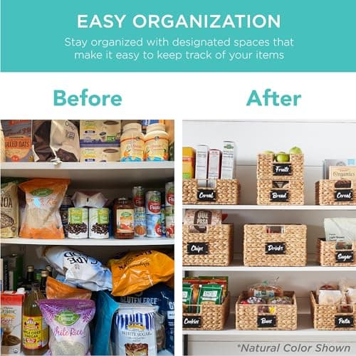 Best Choice Products Set of 4 9x12in Water Hyacinth Pantry Baskets, Woven Organizers w/Chalkboard Label, Chalk Marker - Black view 4