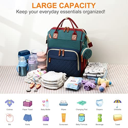 Awanhe Diaper Bag, Backpack with Changing Station, Waterproof Baby Bag for Boys & Girls, USB Charging Port for Parents, Travel Backpack Baby Essentials & Lovely Baby Shower Gifts, RGB view 2
