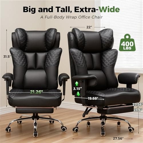 GTPLAYER Big and Tall Office Chair Wide Ergonomic Gaming Chair with Deluxe Embossing Designed Leather with Foot Rest,150°Reclining Adjustable Soft Armrests Pocket Spring Back Support and Pillow view 2
