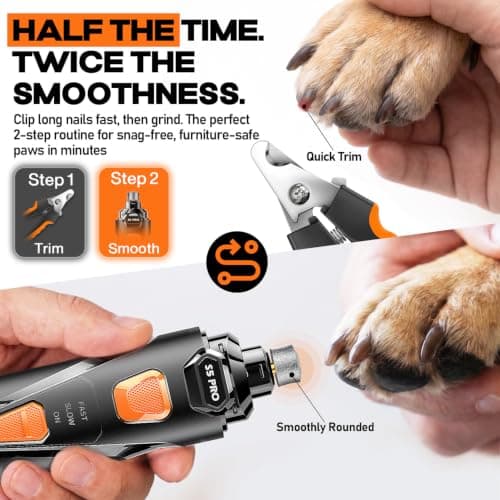 Super Quiet Dog Nail Grinder Kit Safe & Silent for Sensitive Dogs Cats | 4 LED Lights, 3-Speed Cat Nail Trimmer & Clippers, 3 Grinding Bits, Stress-Free Grooming Set for All Size Pets view 2