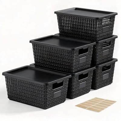 Storage Bins with Lids | Plastic Storage Baskets with Lids for Office Organization,Stackable Organizing Bins with Latching Design, Easy-Clean Boxes for Home, Office, Toys & Classroom Supplies, 6 packs