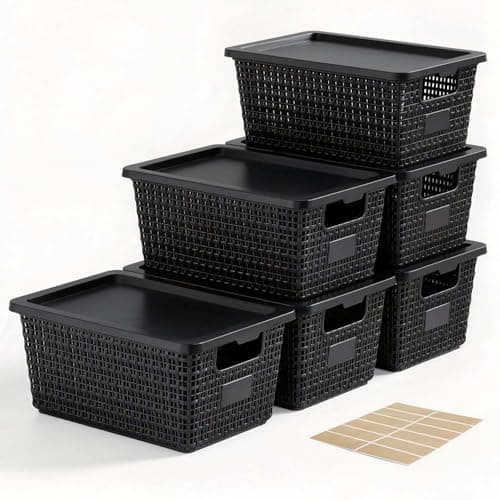 Storage Bins with Lids | Plastic Storage Baskets with Lids for Office Organization,Stackable Organizing Bins with Latching Design, Easy-Clean Boxes for Home, Office, Toys & Classroom Supplies, 6 packs — image 1