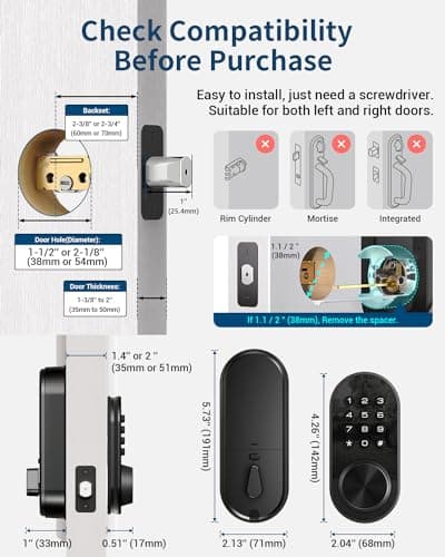 TEEHO TE341 Smart Keyless Entry Door Lock with App Control, Digital Keypad Bluetooth Electronic Deadbolt with Auto Lock, Easy Installation - Black view 6
