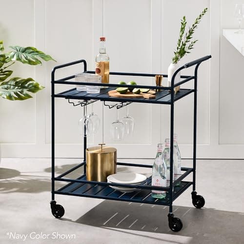 Best Choice Products Rolling Bar Cart, Mobile Home Bar Serving Cart, Serving Station w/ 2 Tier Shelves, Wine Rack, Lockable Wheels - Black view 2