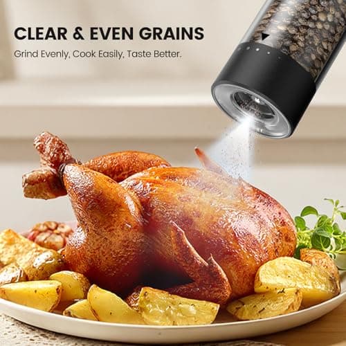 Electric Salt and Pepper Grinder Set - Rechargeable Automatic Salt and Pepper Shakers, Kitchen Appliances with External Adjustable Coarseness, Larger Hopper for Cooking, Home Gifts(2 Pack,Black/White) view 5
