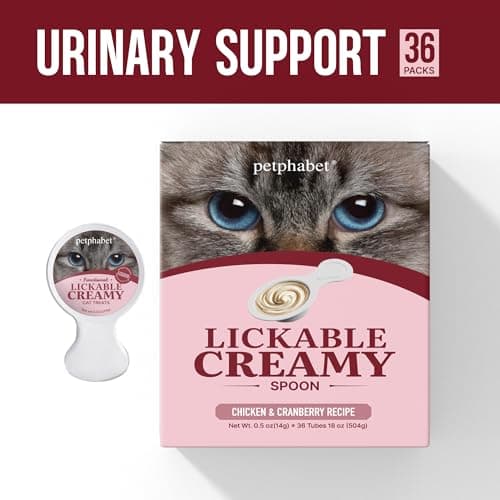 PETPHABET Lickable Cat Treats Spoon, 36 Count Creamy Puree Kitten Treats Chicken Slamon & Cranberry Recipe, Functional Wet Paste Cat Snacks for Urinary Health, Grain-Free Kitty Treat with Taurine view 2