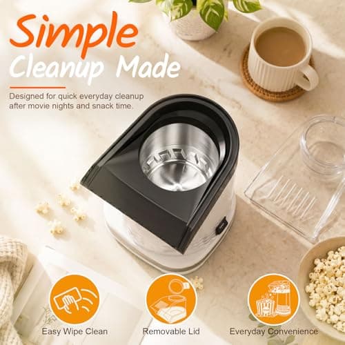 Hot Air Popcorn Popper, 1200W 4.5QT Popcorn Maker, Compact Popcorn Machine | Pops fresh, oil-free popcorn in 2 minutes for movie nights, game nights, kids' snacks, dorm rooms and family fun at home view 5