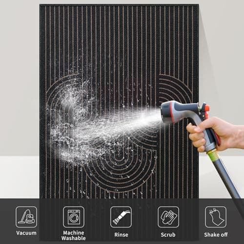 Tangsoo Rainbow Easy Jute Rug 2x4 Small Throw Rugs for Entryway,Washable Ultra Thin Outdoor Door Mat, Black Geometric Non-Slip Indoor Floor Carpet for Entrance Kitchen Hallway Bedroom Front Porch view 4