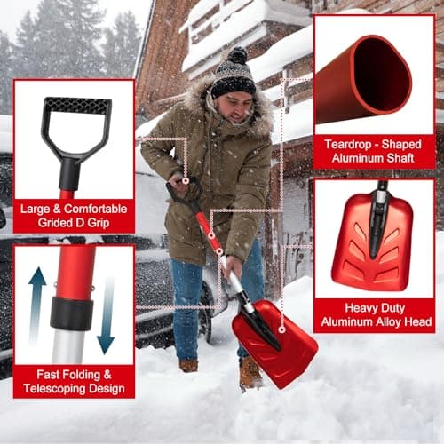 SnowPro Snow Shovel for Car, Fast Folding and Telescoping Design for Emergency Snow Removal - Compact Snow Shovel Kit - Collapsible and Portable Utility Shovel for Camping Hiking view 4