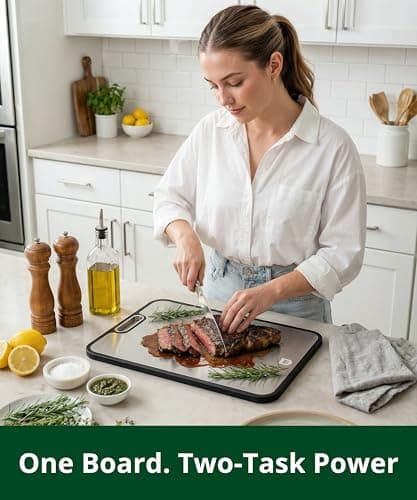 Titanium Cutting Board for Kitchen, Double Sided 100% Pure Titanium & PP Cutting Board with Deep Juice Groove, Metal Chopping Board, Easy to Clean Large Durable Cutting Board for Meat (15" x 10.3") view 5