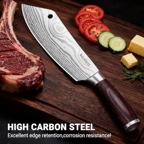DAJOUJS 8-Inch Meat Cleaver Butcher Knife - High-Carbon Stainless Steel Professional Cleaver Chefs Knife Cutting Knives with Ergonomic Wood Handle & Gift Box for Cooking view 2
