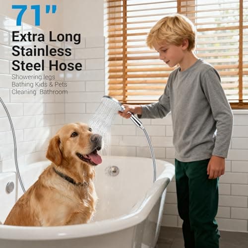 dual shower head with handheld combo,8.6 inch Rainfall showerhead,6 settings hand held shower heads with hose (Chrome) view 6