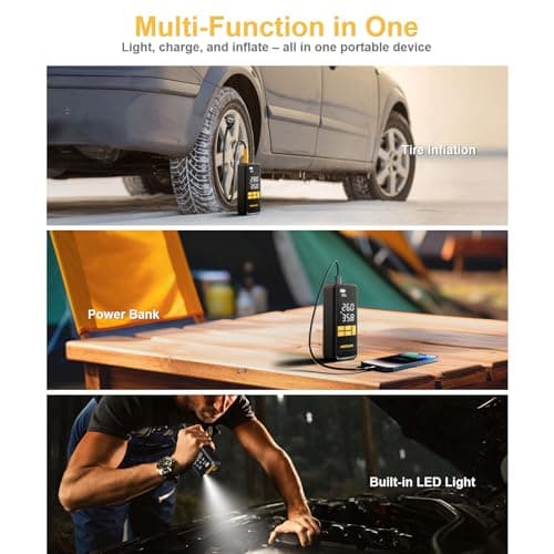 MODARI Tire Inflator Portable Air Compressor - 160 PSI Portable Tire Inflator for Car, Auto Shut-Off, Cordless Tire Inflators with Gauge for Car, Pickup, Bike and More view 7