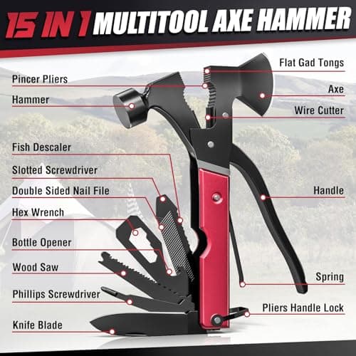 15 in 1 Multitool Axe Hatchet, Valentines Day Gifts for Him Adults, Camping Accessories Survival Gear, Multi Tool for Camping Hiking Survival, Cool Gadgets Gifts for Men, Husband, Boyfriends view 2