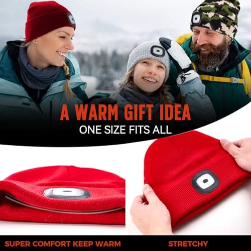 SYMNTEM Unisex Beanie Hat with Light, Rechargeable Headlamps Cap, Gifts for Men, Hiking, Camping headlamps, Cool Gadget Birthday Gifts for Men, Women, Dad, Father, Boyfriend, Red view 6