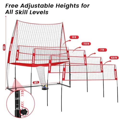Bearwill Volleyball Training Equipment, Volleyball Practice Net System Update Freely Adjustable, Portable Volleyball Net for Backyard Indoor Outdoor Hitting Serving Passing Practice view 2