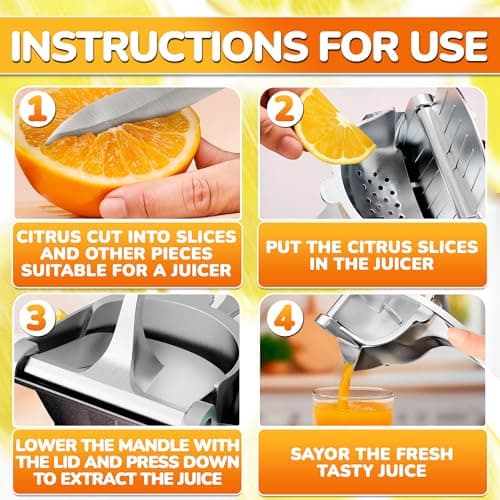 Hand Juicer Squeezer - Aluminum Manual Juicer Hand Press with Ergonomic Handle, 20 Oz Large Capacity Lemon Squeezer for Pomegranate, Orange, Lime & Citrus Fruits with Direct Pour Spout, Hand Wash Only view 5