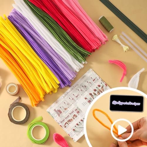 10 Colors Pipe Cleaners Craft,Chenille Stems Plush Craft Kit,Colorful Pipe Cleaners Flowers Kit with Floral Tape for Wedding Gifts Graduation Bouquet JollyPetal&Twig (Rainbow) view 3