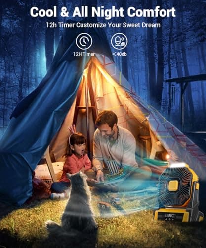 KopBeau Portable Camping Fan with Lights, 20000mAh Rechargeable Battery Operated Fan, Battery Powered Outdoor Beach Tent with 3 Speeds & Hook, Personal USB Table for Camping Accessories view 5