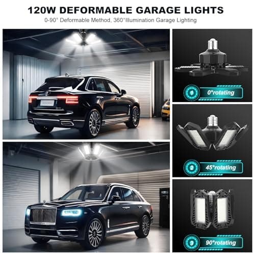 Brobantle LED Garage Lights Bulb 1 Pack 120W Led Screw in Garage Lights 12000LM 6500K Bright LED Garage Ceiling Lights Deformable Garage Shop Light for Attic Basement Workshop Screw in E26 E27 Base view 5