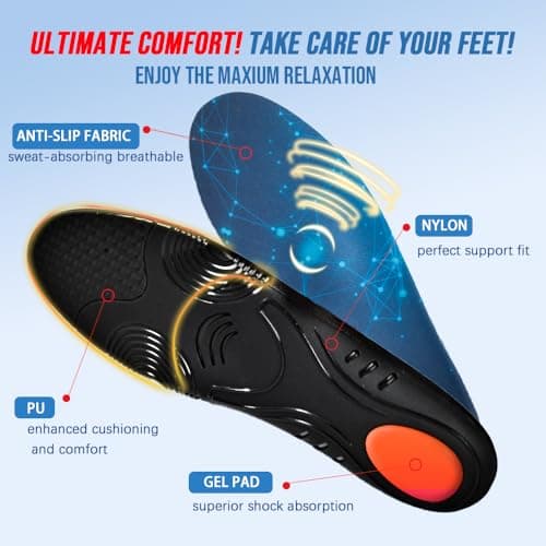 AOBEKOS Heavy Duty Plantar Fasciitis Insoles Men Women, 240lbs Ultimate Comfort High Arch Support Shoe Inserts, Work Boot Orthotic Insoles for Plantar Fasciitis, Flat Feet, Pronation and Heel Pain view 5