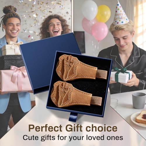 2 Pcs Leather Magnetic Bookmarks for Men,Vintage Sword and Dragon Pattern, PU Leather Bookmark, Gift Box Included view 3