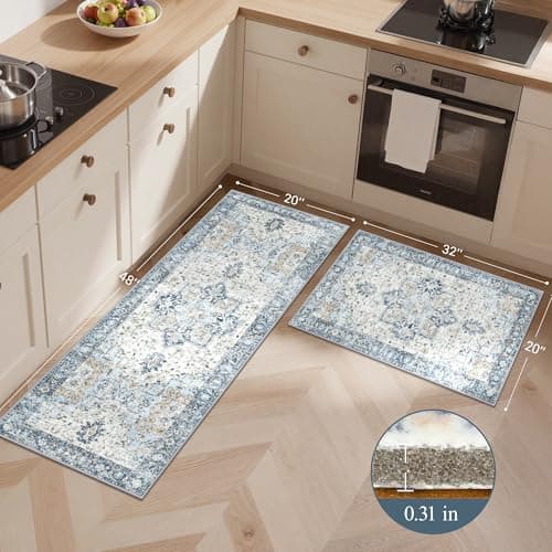 GENIMO Kitchen Rugs Non Slip Washable, 2PCS Kitchen Mats for Floor, Cushioned Standing Mat, Kitchen Runner Rug Floor Mat for Hallway, Laundry, Sink, Entryway, Home, 20"x32"+20"x48", Blue view 3