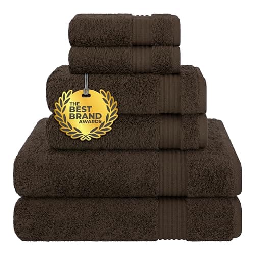Cotton Paradise 6 Piece Towel Set, 100% Cotton Soft Absorbent Turkish Towels for Bathroom, 2 Bath Towels 2 Hand Towels 2 Washcloths, Brown Towel Set view 1