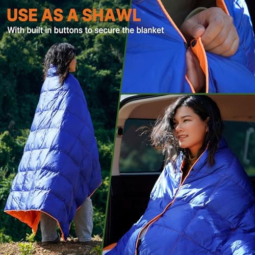 Gaialoop Down Puffy Blanket for Car Camping Outdoor Travel Backpacking, Duck Down Lightweight Portable Soft Warm Cozy Camping Blanket Quilt, 53"x78", Lake Blue view 6