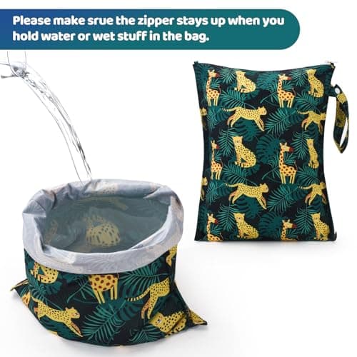eaxin 2pcs Cloth Diaper Mess-proof Wet Bags,Waterproof Reusabel Travel Storage Stroller Daycare Soiled Baby Items Beach Pool Yoga Gym Bag for Wet Toddler Swimsuits-Leopard,Dinosaur view 4