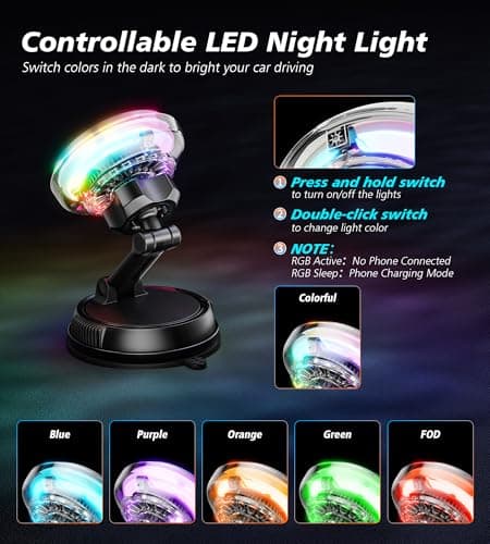 for Qi2 15W MagSafe Car Mount Charger with Cooling Fan, [Rapid Charging Cooler with RGB Lights], 78+LBS Stronger Suction Wireless Magnetic Mount on Vent/Dash/Windshield, for iPhone 17 16 15 14 13 12 view 4