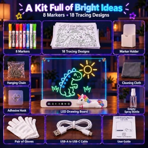 LED Drawing Board for Kids, 16" Rechargeable Neon Light Up Drawing Tablet, Glow Doodle LED Note Board Art Set with 22 Lighting Effects, Easter Christmas Birthday Gifts for Ages 3-12 view 6