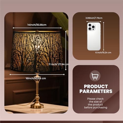 ALUCSET Extra Large Lampshade 14'' Top 16'' Bottom 11'' High Etched Metal Forest Design Metal Lamp Shade For Floor Lamps in Living Room, Bedroom, Decor, Spider Fitter, Antique Bronze and Gold Plated view 2