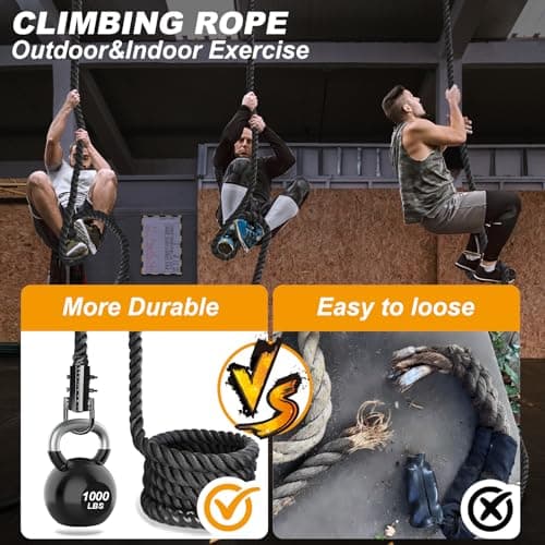 Climbing Rope Gym Workout - 1.5 Inch Dia 10FT 15FT 20FT 25FT 30FT 35FT 40FT 50FT Heavy Duty Work Out Rope Exercise Climbing Ropes for Adults Kids Fitness & Strength Training Outdoor & Indoor - Black view 5